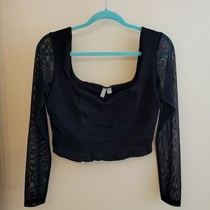 Black Sweetheart Neck Mesh Crop Top